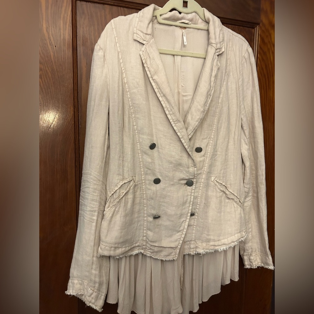Free People Linen Layered Ruffles Blazer Jacket in Dusty Fig Cream Medium NWOT - Picture 7 of 11